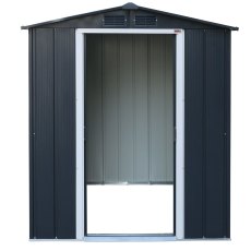 6x6 Sapphire Apex Metal Shed in Anthracite Grey - front view with doors open