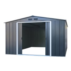 10 x 8 Sapphire Apex Metal Shed (Anthracite Grey) - doors open angled view