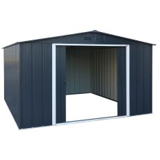 10 x 8 Sapphire Apex Metal Shed (Anthracite Grey) - doors open angled view