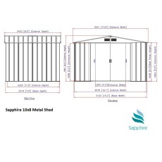 10 x 8 Sapphire Apex Metal Shed (Anthracite Grey) - diagrams