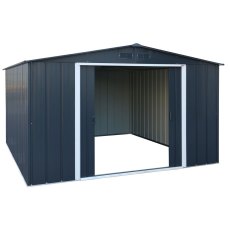 10 x 10 Sapphire Apex Metal Shed (Anthracite Grey) - angled view with doors open