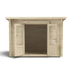 6 x 10 Forest Harwood Pent Log Cabin - front view doors open