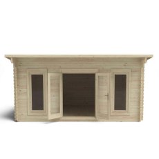 13 x 16 Forest Mendip Pent Log Cabin - front view doors open