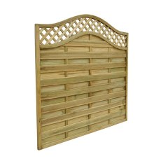 Angled view of 6ft Forest Europa Prague pressure treated fence panel with lattice top