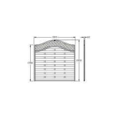 Technical dimension drawing of 6ft Forest Europa Prague fence panel with arched lattice top