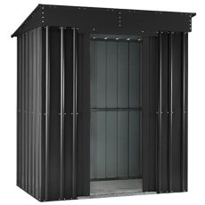 Isolated view of 5 x 3 Lotus Pent Metal Shed in Anthracite Grey with sliding doors open