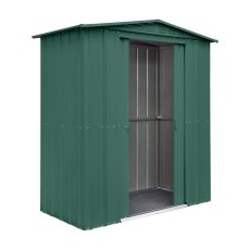 6 x 3 Globel Lotus Apex Metal Shed In Heritage Green - isolated angle view, doors open