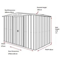 Dimensions for 6 x 3 Lotus Apex Metal Shed in Heritage Green