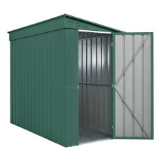 4 x 8 Globel Lean-To Metal Shed In Green - isolated angle view, doors opened