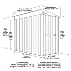 4 x 8 Globel Lean-To Metal Shed In Green - dimensions