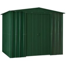 Isolated view of 8 x 3 Lotus Apex Metal Shed in Heritage Green with sliding doors closed