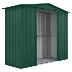8 x 3 Globel Lotus Apex Metal Shed In Heritage Green - isolated angle view, doors open