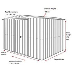 Dimensions for 8 x 3 Lotus Apex Metal Shed in Heritage Green