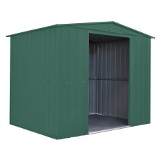 8 X 6 Globel Lotus Apex Metal Shed In Green - isolated angle view, doors open