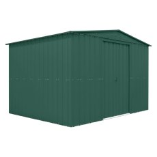 10 x 8 Globel Apex Metal Shed In Green - isolated angle view, doors closed