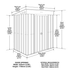 6 x 3 Globel Lotus Pent Metal Shed In Grey - dimensions