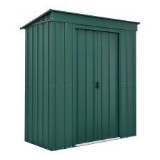 6 x 3 Globel Lotus Pent Metal Shed In Green - isolated angle view, doors closed