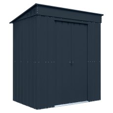 6 X 4 Globel Pent Metal Shed In Grey - isolated angle view, doors open