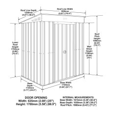 6 X 4 Globel Lotus Pent Metal Shed In Green - dimensions