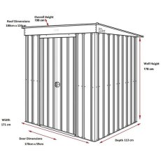 Dimensions for 6 x 4 Lotus Pent Metal Shed in Heritage Green