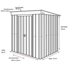 Dimensions for 8 x 4 Lotus Pent Metal Shed in Heritage Green