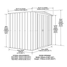 6x5 Globel Lotus Apex Metal Shed In Green - dimensions