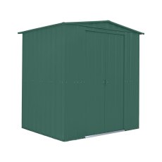 6x5 Globel Lotus Apex Metal Shed In Green - isolated angle view, doors closed