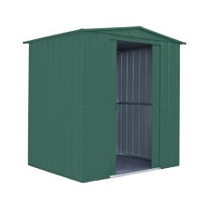 6x5 Globel Lotus Apex Metal Shed In Green - isolated angle view