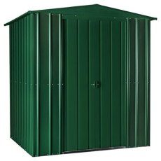 Isolated view of 6 x 8 Lotus Apex Metal Shed in Heritage Green with sliding doors closed