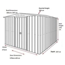 Dimensions for 6 x 8 Lotus Apex Metal Shed in Heritage Green