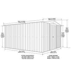 10 x 12 Globel Lotus Apex Metal Shed In Green - dimensions
