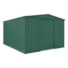 10 x 12 Globel Lotus Apex Metal Shed In Green - isolated angle view, doors closed