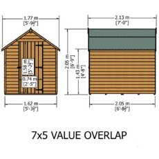 7 x 5 Shire Value Overlap Pressure Treated Shed - Windowless - Dimensions