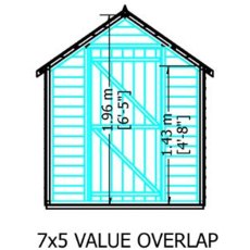 7 x 5 Shire Value Overlap Pressure Treated Shed - Windowless - Side dimesnions