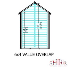 6 x 4 Shire Value Overlap Pressure Treated Shed with Single Door - Windowless - dimensions