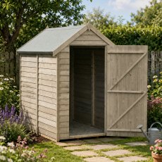 6 x 4 Shire Value Overlap Pressure Treated Shed with Single Door - Windowless - in situ, angle view