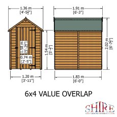 6 x 4 Shire Value Overlap Pressure Treated Shed with Single Door - Windowless -dimensions