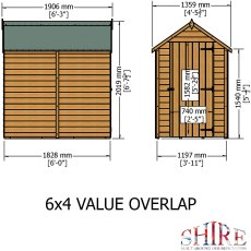 6 x 4 Shire Value Windowless Overlap Shed - Dimensions