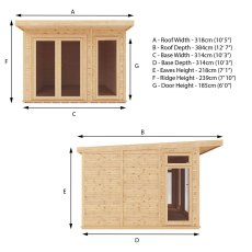 10 x 10 (3.10m x 3.10m) Mercia Insulated Garden Room - Dimensions