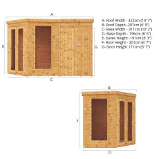11x7 Mercia Corner Summerhouse with Side Shed - dimensions