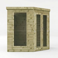 11x7 Mercia Corner Summerhouse with Side Shed - White background, side view