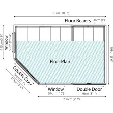 10 x 7 (3.13m x 1.98m) Mercia Corner Summerhouse with Side Storage - Floor Plan