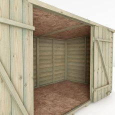 Interior view of the Mercia 4x6 overlap pent wooden bike shed with doors open.