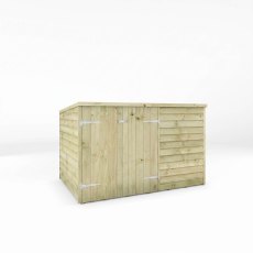 Three-quarter studio view of the Mercia 4x6 overlap pent wooden bike shed.