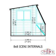 8x8 Shire Iceni Potting Shed - Door in Left Hand Side - internal dimensions