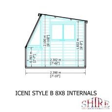8 x 8 (2.39m x 2.39m) Shire Iceni Potting Shed - internal dimensions