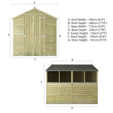 Mercia 8x6 overlap shed dimensions and specification diagram