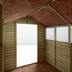 Interior view of Mercia 8x6 overlap shed showing roof and wall structure
