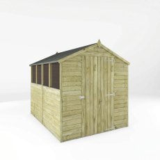 Mercia 8x6 overlap shed angled view showing apex roof and windowed side