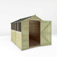 Mercia 8x6 overlap wooden shed with door open showing interior space